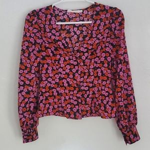 All in Favor Nordstrom Floral Top Blouse Black Pink Red Flower Pattern